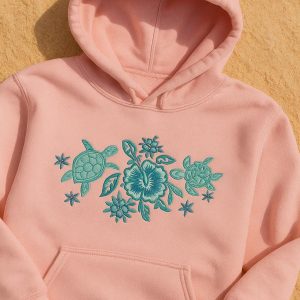 Turtle and Hibiscus Embroidered Hoodie